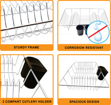 Load image into Gallery viewer, B&Z Extra Wide Kitchen Dish Drainer Rack, Over the Sink Draining Board, On Counter Plate Rack, Dish Drying Rack, Plate Organizer + Removable Cutlery Box & Drip Tray | 3 Colors