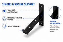 Load image into Gallery viewer, 2x Heavy Duty Metal Shelf Brackets - Rustic T Lip Brackets for Wood Wall Shelf