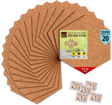 Load image into Gallery viewer, B&Z Self Adhesive Sticky Cork board Hexagon Tiles Mini Wall Bulletin Boards Pin Message Notice Board Wooden Push Pin Board | 2 THICKNESS - 2 SIZES - 5 PACKS