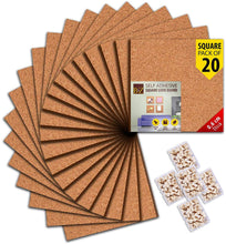 Load image into Gallery viewer, B&Z Cork board Square Self Adhesive Sticky Cork, Tiles Mini Wall Bulletin Boards Message Notice Board Wooden Push Pin Board | 2 THICKNESS - 2 SIZES - 5 PACKS