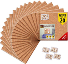 Load image into Gallery viewer, B&Z Cork board Square Self Adhesive Sticky Cork, Tiles Mini Wall Bulletin Boards Message Notice Board Wooden Push Pin Board | 2 THICKNESS - 2 SIZES - 5 PACKS