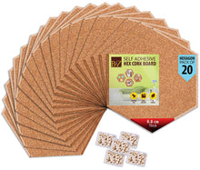 Load image into Gallery viewer, B&Z Self Adhesive Sticky Cork board Hexagon Tiles Mini Wall Bulletin Boards Pin Message Notice Board Wooden Push Pin Board | 2 THICKNESS - 2 SIZES - 5 PACKS