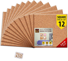 Load image into Gallery viewer, B&Z Cork board Square Self Adhesive Sticky Cork, Tiles Mini Wall Bulletin Boards Message Notice Board Wooden Push Pin Board | 2 THICKNESS - 2 SIZES - 5 PACKS