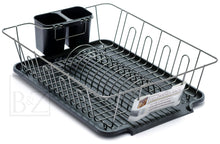 Load image into Gallery viewer, B&Z Nickle Dish Drying Rack with Dripping Tray & Cutlery Holder | Countertop Metal Dish Drainer Plate Organizer - CHROME BLACK | Anti Rust & Durable (44.5 x 33.5 x 12cm)