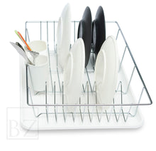 Load image into Gallery viewer, B&Z Extra Wide Kitchen Dish Drainer Rack, Over the Sink Draining Board, On Counter Plate Rack, Dish Drying Rack, Plate Organizer + Removable Cutlery Box & Drip Tray | 3 Colors