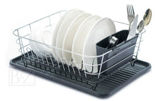 Load image into Gallery viewer, B&Z Rust Proof Plastic Coated Small Dish Drying Rack - Chrome & Black with Removable Utensil Holder Cutlery Tray | Anti Rust Over the Sink Dish Rack - 36 x 32.5 x 13.2cm