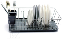 Load image into Gallery viewer, Nickle Dish Drying Rack with Dripping Tray & Cutlery Holder | Countertop Metal Dish Drainer Plate Organizer - CHROME BLACK | Anti Rust & Durable (44.5 x 33.5 x 12cm)
