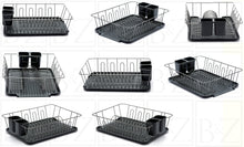 Load image into Gallery viewer, B&Z Nickle Dish Drying Rack with Dripping Tray & Cutlery Holder | Countertop Metal Dish Drainer Plate Organizer - CHROME BLACK | Anti Rust & Durable (44.5 x 33.5 x 12cm)