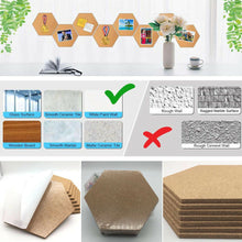 Load image into Gallery viewer, B&Z Self Adhesive Sticky Cork board Hexagon Tiles Mini Wall Bulletin Boards Pin Message Notice Board Wooden Push Pin Board | 2 THICKNESS - 2 SIZES - 5 PACKS