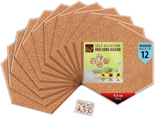 Load image into Gallery viewer, B&Z Self Adhesive Sticky Cork board Hexagon Tiles Mini Wall Bulletin Boards Pin Message Notice Board Wooden Push Pin Board | 2 THICKNESS - 2 SIZES - 5 PACKS