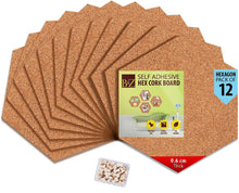 Load image into Gallery viewer, B&Z Self Adhesive Sticky Cork board Hexagon Tiles Mini Wall Bulletin Boards Pin Message Notice Board Wooden Push Pin Board | 2 THICKNESS - 2 SIZES - 5 PACKS