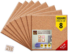 Load image into Gallery viewer, B&Z Cork board Square Self Adhesive Sticky Cork, Tiles Mini Wall Bulletin Boards Message Notice Board Wooden Push Pin Board | 2 THICKNESS - 2 SIZES - 5 PACKS