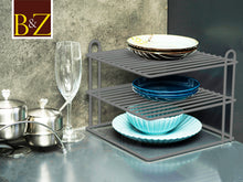 Load image into Gallery viewer, B&Z 3 Tier Cabnet Dish Rack - Corner Dish Organizer - Cabnet Storage Shelf rack - Work Top Kitchen Plate Organizer | Heavy Duty, Multipurpose, Spacious & Rust Free - (25 x 25 x 20.5cm)