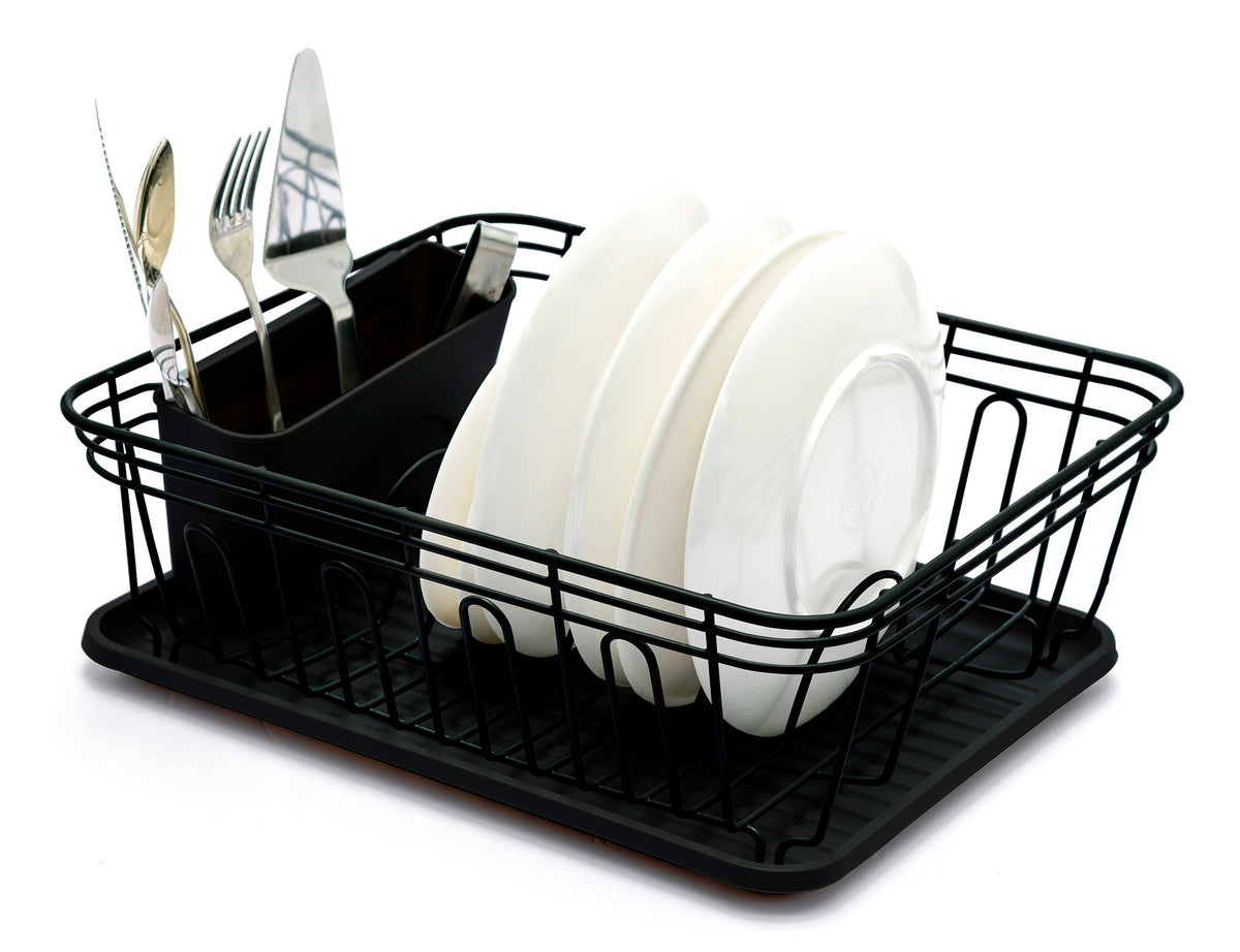 Aerdream Dish Drainer 1 Set Organization Save Space Useful with Drip Pad Dish Drying Rack, Black