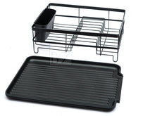 Load image into Gallery viewer, B&Z Rust proof Plastic Coated Large Dish Drying Rack, Over the Sink Dish Rack with Removable Utensil Holder Cutlery Tray for Kitchen - Mat Black