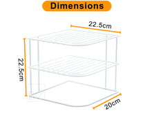 Load image into Gallery viewer, B&Z Cabnet Storage Shelf rack - 3 Tier Cabnet Dish Rack - Corner Dish Organizer - Work Top Kitchen Plate Organizer | Heavy Duty, Multipurpose, Spacious & Rust Free - (22.5 x 22.5 x 20cm)