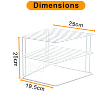 Load image into Gallery viewer, B&Z Cabnet Storage Shelf rack - 3 Tier Cabnet Dish Rack - Corner Dish Organizer - Work Top Kitchen Plate Organizer | Heavy Duty, Multipurpose, Spacious & Rust Free - (25 x 25 x 19.5cm)