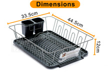 Load image into Gallery viewer, Nickle Dish Drying Rack with Dripping Tray & Cutlery Holder | Countertop Metal Dish Drainer Plate Organizer - CHROME BLACK | Anti Rust & Durable (44.5 x 33.5 x 12cm)