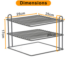 Load image into Gallery viewer, B&Z 3 Tier Cabnet Dish Rack - Corner Dish Organizer - Cabnet Storage Shelf rack - Work Top Kitchen Plate Organizer | Heavy Duty, Multipurpose, Spacious & Rust Free - (25 x 25 x 20.5cm)