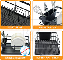 Load image into Gallery viewer, B&Z Rust proof Plastic Coated Large Dish Drying Rack, Over the Sink Dish Rack with Removable Utensil Holder Cutlery Tray for Kitchen - Mat Black