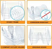 Load image into Gallery viewer, B&Z Large Dish Drainer, Rust Proof Plate Drying Rack, Over the Sink Dish Rack, On Counter with Removable Utensil Holder Cutlery Tray Kitchen Storage - (45.5 x 29.6 x 12.6cm)