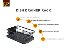 Load image into Gallery viewer, B&Z Rust proof Plastic Coated Large Dish Drying Rack, Over the Sink Dish Rack with Removable Utensil Holder Cutlery Tray for Kitchen - Mat Black