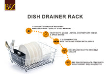 Load image into Gallery viewer, B&Z Rust Proof Plastic Coated Small Dish Drying Rack - Chrome & Black with Removable Utensil Holder Cutlery Tray | Anti Rust Over the Sink Dish Rack - 36 x 32.5 x 13.2cm