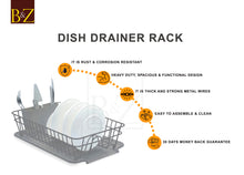 Load image into Gallery viewer, B&Z Large Dish Drainer, Rust Proof Plate Drying Rack, Over the Sink Dish Rack, On Counter with Removable Utensil Holder Cutlery Tray Kitchen Storage - (45.5 x 29.6 x 12.6cm)