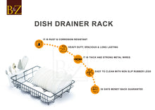 Load image into Gallery viewer, Extra Large Dish Drainer Rack | Single Tier, Rust Proof, Heavy Duty, Plastic Coated, Spacious, White Utensil Cutlery Holder for Kitchen | Mat Black (48 x 37.5 x 11.5cm)