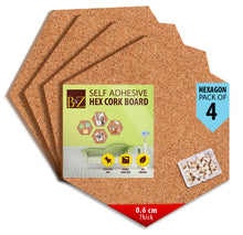 Load image into Gallery viewer, B&Z Self Adhesive Sticky Cork board Hexagon Tiles Mini Wall Bulletin Boards Pin Message Notice Board Wooden Push Pin Board | 2 THICKNESS - 2 SIZES - 5 PACKS