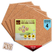 Load image into Gallery viewer, B&Z Self Adhesive Sticky Cork board Hexagon Tiles Mini Wall Bulletin Boards Pin Message Notice Board Wooden Push Pin Board | 2 THICKNESS - 2 SIZES - 5 PACKS