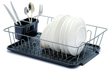 Load image into Gallery viewer, B&Z Nickle Dish Drying Rack with Dripping Tray & Cutlery Holder | Countertop Metal Dish Drainer Plate Organizer - CHROME BLACK | Anti Rust & Durable (44.5 x 33.5 x 12cm)