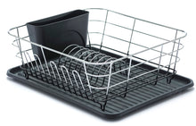 Load image into Gallery viewer, B&Z Rust Proof Plastic Coated Small Dish Drying Rack - Chrome & Black with Removable Utensil Holder Cutlery Tray | Anti Rust Over the Sink Dish Rack - 36 x 32.5 x 13.2cm