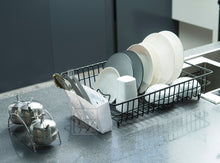 Load image into Gallery viewer, Extra Large Dish Drainer Rack | Single Tier, Rust Proof, Heavy Duty, Plastic Coated, Spacious, White Utensil Cutlery Holder for Kitchen | Mat Black (48 x 37.5 x 11.5cm)