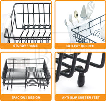 Load image into Gallery viewer, Extra Large Dish Drainer Rack | Single Tier, Rust Proof, Heavy Duty, Plastic Coated, Spacious, White Utensil Cutlery Holder for Kitchen | Mat Black (48 x 37.5 x 11.5cm)