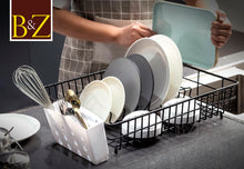 Load image into Gallery viewer, Extra Large Dish Drainer Rack | Single Tier, Rust Proof, Heavy Duty, Plastic Coated, Spacious, White Utensil Cutlery Holder for Kitchen | Mat Black (48 x 37.5 x 11.5cm)