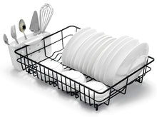 Load image into Gallery viewer, Extra Large Dish Drainer Rack | Single Tier, Rust Proof, Heavy Duty, Plastic Coated, Spacious, White Utensil Cutlery Holder for Kitchen | Mat Black (48 x 37.5 x 11.5cm)