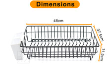 Load image into Gallery viewer, Extra Large Dish Drainer Rack | Single Tier, Rust Proof, Heavy Duty, Plastic Coated, Spacious, White Utensil Cutlery Holder for Kitchen | Mat Black (48 x 37.5 x 11.5cm)