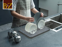 Load image into Gallery viewer, B&Z Extra Wide Kitchen Dish Drainer Rack, Over the Sink Draining Board, On Counter Plate Rack, Dish Drying Rack, Plate Organizer + Removable Cutlery Box & Drip Tray | 3 Colors