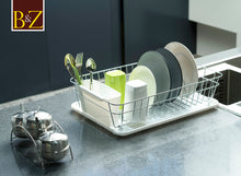 Load image into Gallery viewer, B&Z Large Dish Drainer, Rust Proof Plate Drying Rack, Over the Sink Dish Rack, On Counter with Removable Utensil Holder Cutlery Tray Kitchen Storage - (45.5 x 29.6 x 12.6cm)