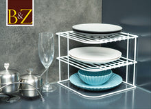 Load image into Gallery viewer, B&Z Cabnet Storage Shelf rack - 3 Tier Cabnet Dish Rack - Corner Dish Organizer - Work Top Kitchen Plate Organizer | Heavy Duty, Multipurpose, Spacious & Rust Free - (22.5 x 22.5 x 20cm)