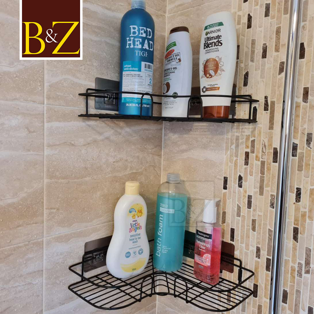 2pcs Stainless Steel Bathroom Storage Rack Set, Corner Shower Caddy, Wall  Mounted Adhesive Shower Organizer, Shampoo Holder, Soap Dish, No Drilling