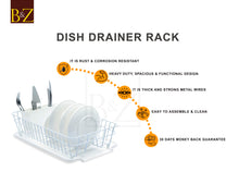 Load image into Gallery viewer, B&Z Large Dish Drainer, Rust Proof Plate Drying Rack, Over the Sink Dish Rack, On Counter with Removable Utensil Holder Cutlery Tray Kitchen Storage - (45.5 x 29.6 x 12.6cm)