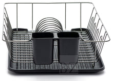 Load image into Gallery viewer, Nickle Dish Drying Rack with Dripping Tray & Cutlery Holder | Countertop Metal Dish Drainer Plate Organizer - CHROME BLACK | Anti Rust & Durable (44.5 x 33.5 x 12cm)
