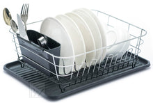 Load image into Gallery viewer, B&Z Rust Proof Plastic Coated Small Dish Drying Rack - Chrome & Black with Removable Utensil Holder Cutlery Tray | Anti Rust Over the Sink Dish Rack - 36 x 32.5 x 13.2cm