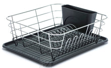 Load image into Gallery viewer, B&Z Rust Proof Plastic Coated Small Dish Drying Rack - Chrome & Black with Removable Utensil Holder Cutlery Tray | Anti Rust Over the Sink Dish Rack - 36 x 32.5 x 13.2cm