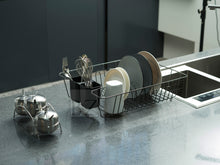 Load image into Gallery viewer, Nickle Dish Drying Rack with Dripping Tray & Cutlery Holder | Countertop Metal Dish Drainer Plate Organizer - CHROME BLACK | Anti Rust & Durable (44.5 x 33.5 x 12cm)