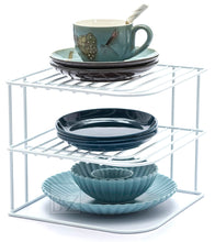 Load image into Gallery viewer, B&Z Cabnet Storage Shelf rack - 3 Tier Cabnet Dish Rack - Corner Dish Organizer - Work Top Kitchen Plate Organizer | Heavy Duty, Multipurpose, Spacious & Rust Free - (22.5 x 22.5 x 20cm)