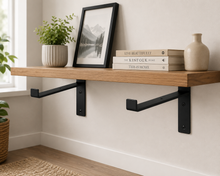 Load image into Gallery viewer, 2x Heavy Duty Metal Shelf Brackets - Rustic T Lip Brackets for Wood Wall Shelf
