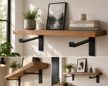 Load image into Gallery viewer, 2x Heavy Duty Metal Shelf Brackets - Rustic T Lip Brackets for Wood Wall Shelf
